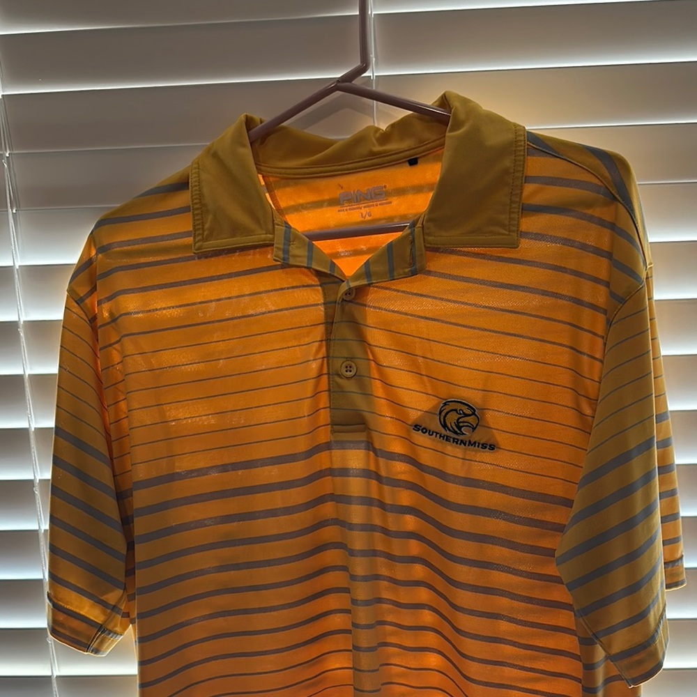 Southern Miss Men's Striped Yellow Polo Shirt